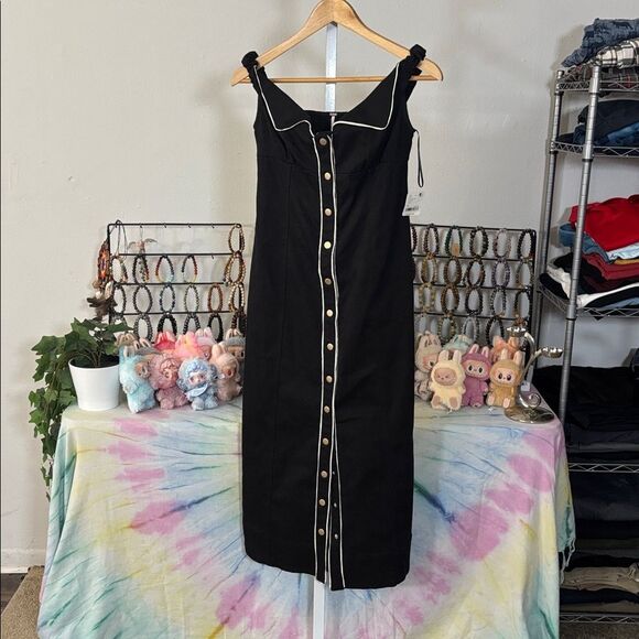 FREE PEOPLE LINNEA Stylish Black Button-Down Dress Off-shoulder Wednesday - Picture 9 of 11